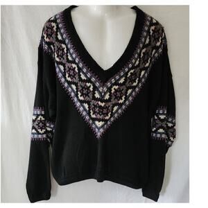 VTG 90s Geometric Fair Isle Style  Colorful V Neck Sweater Mens XL Retro Knit